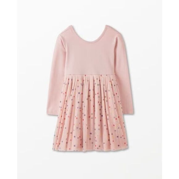 Hanna Andersson Pink Long Sleeve Polka Dot Print Tulle Dress Size S/6-7 Girls - Picture 1 of 10